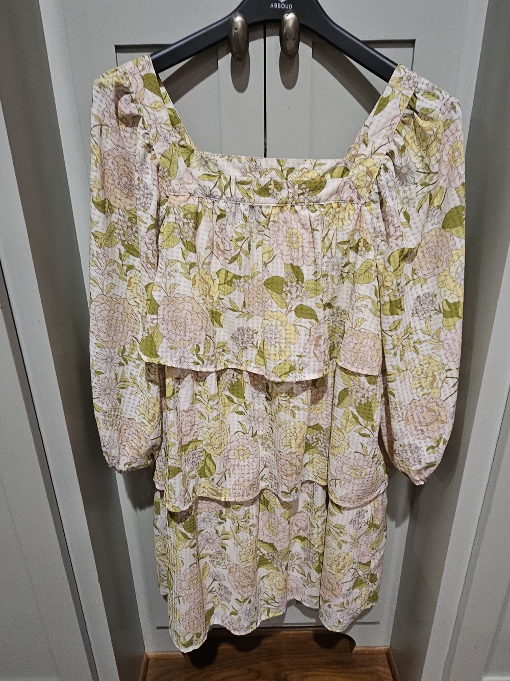 Who What Wear Cream Floral Dress with Green and Pink Print